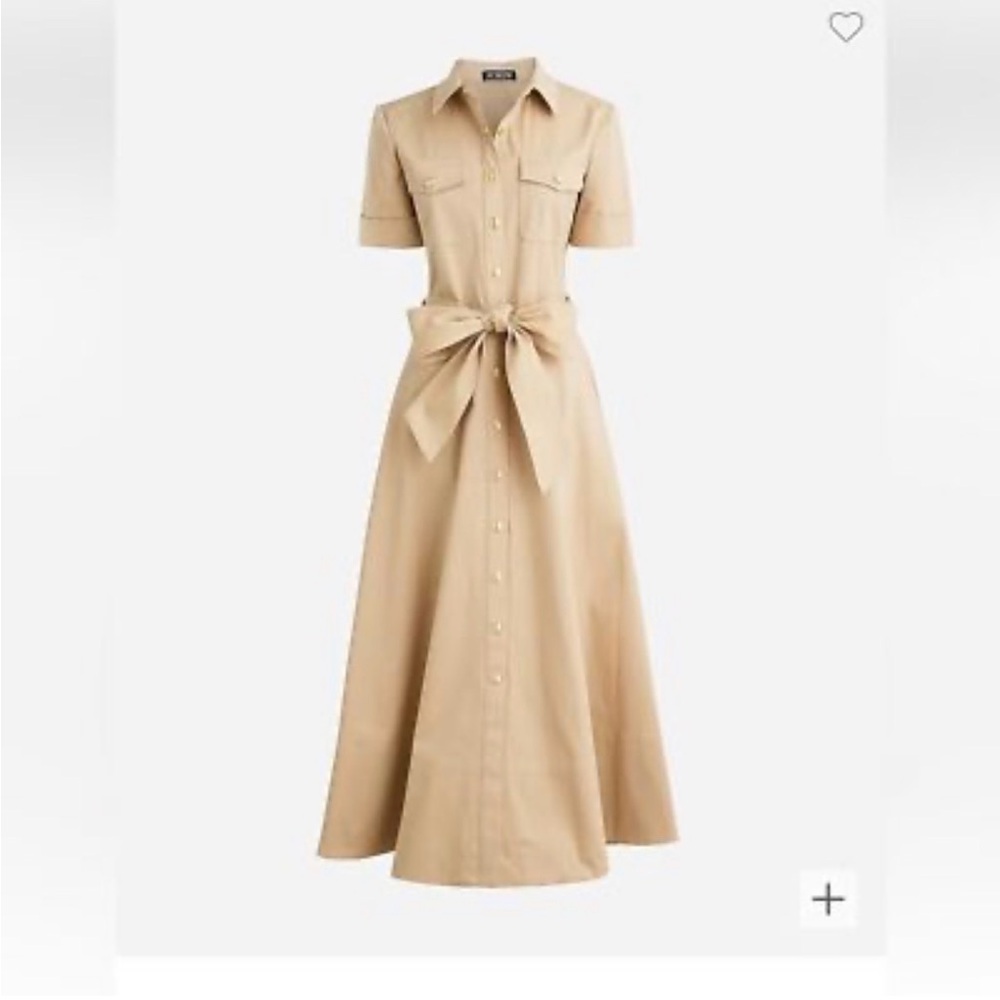J. Crew Tie-waist shirt-dress in stretch twill, Tan, gold snap buttons, size 12